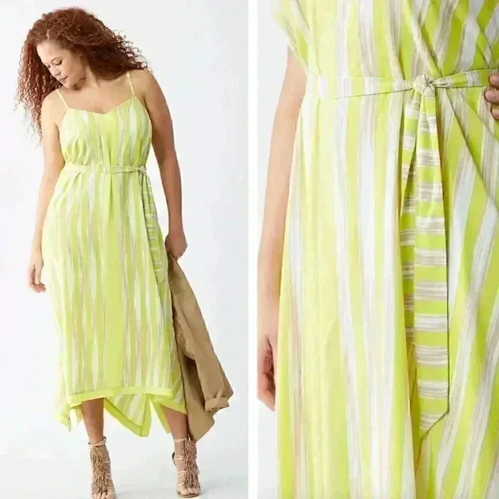 NEW Lane Bryant Sunny Stripe Belted Sleeveless Handkerchief Hem Midi Dress